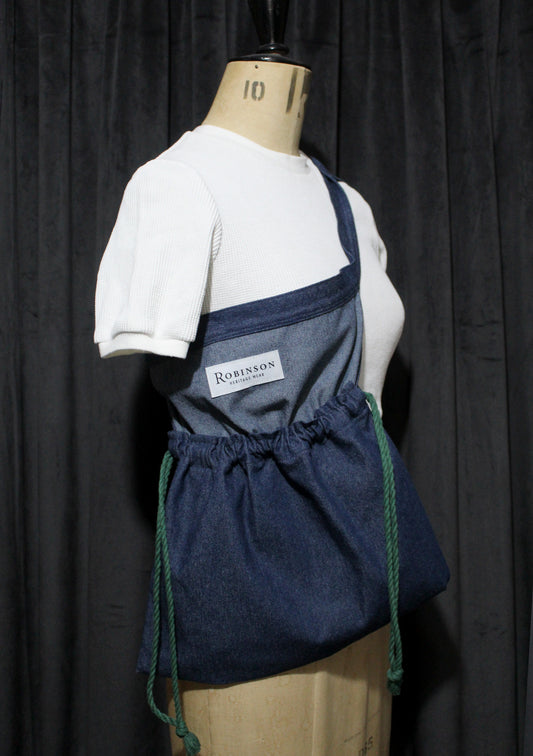 8oz Washed Denim Apron Ditty Bag (Green Drawstring)