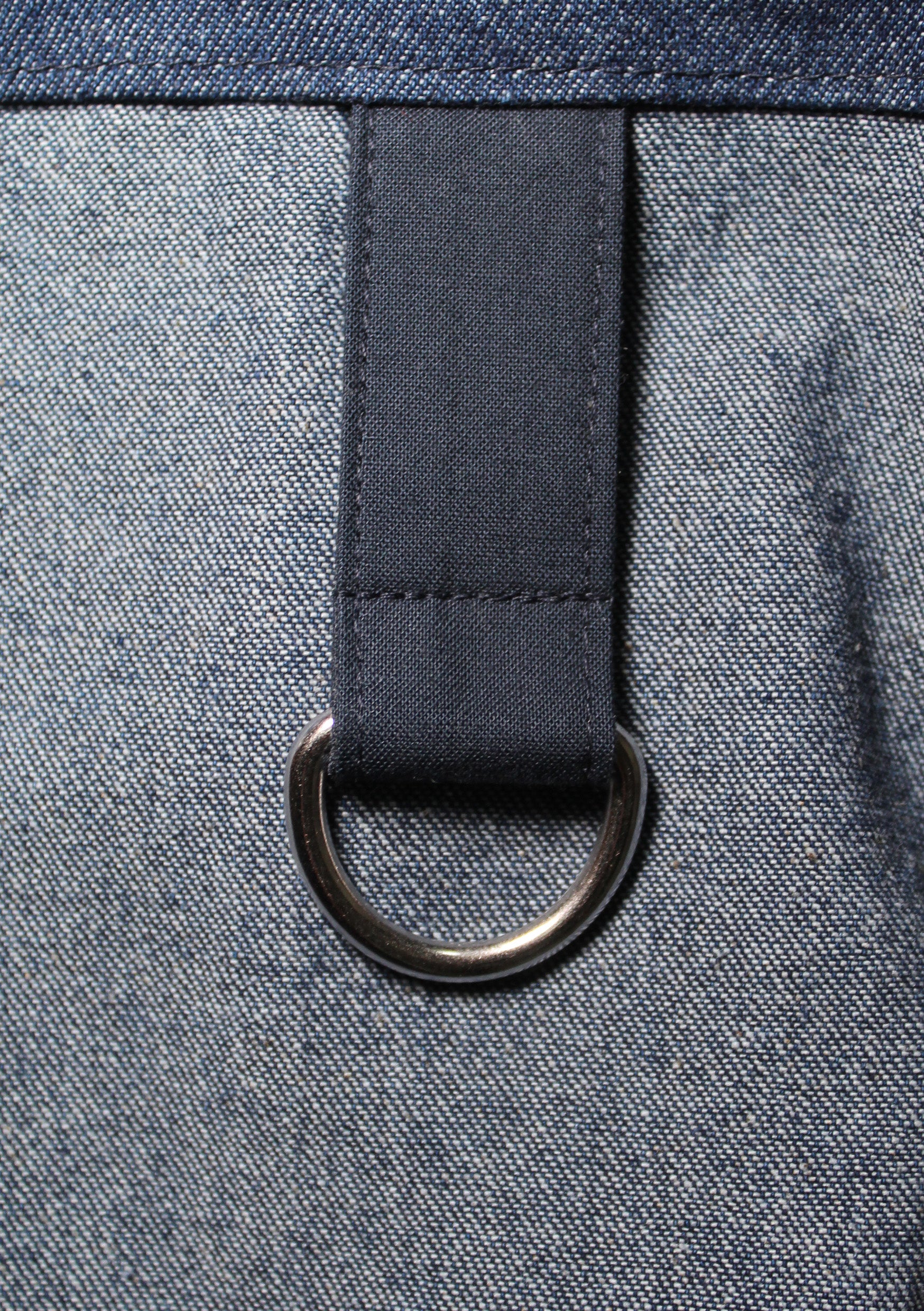 Close-up of key chain strap with D ring.