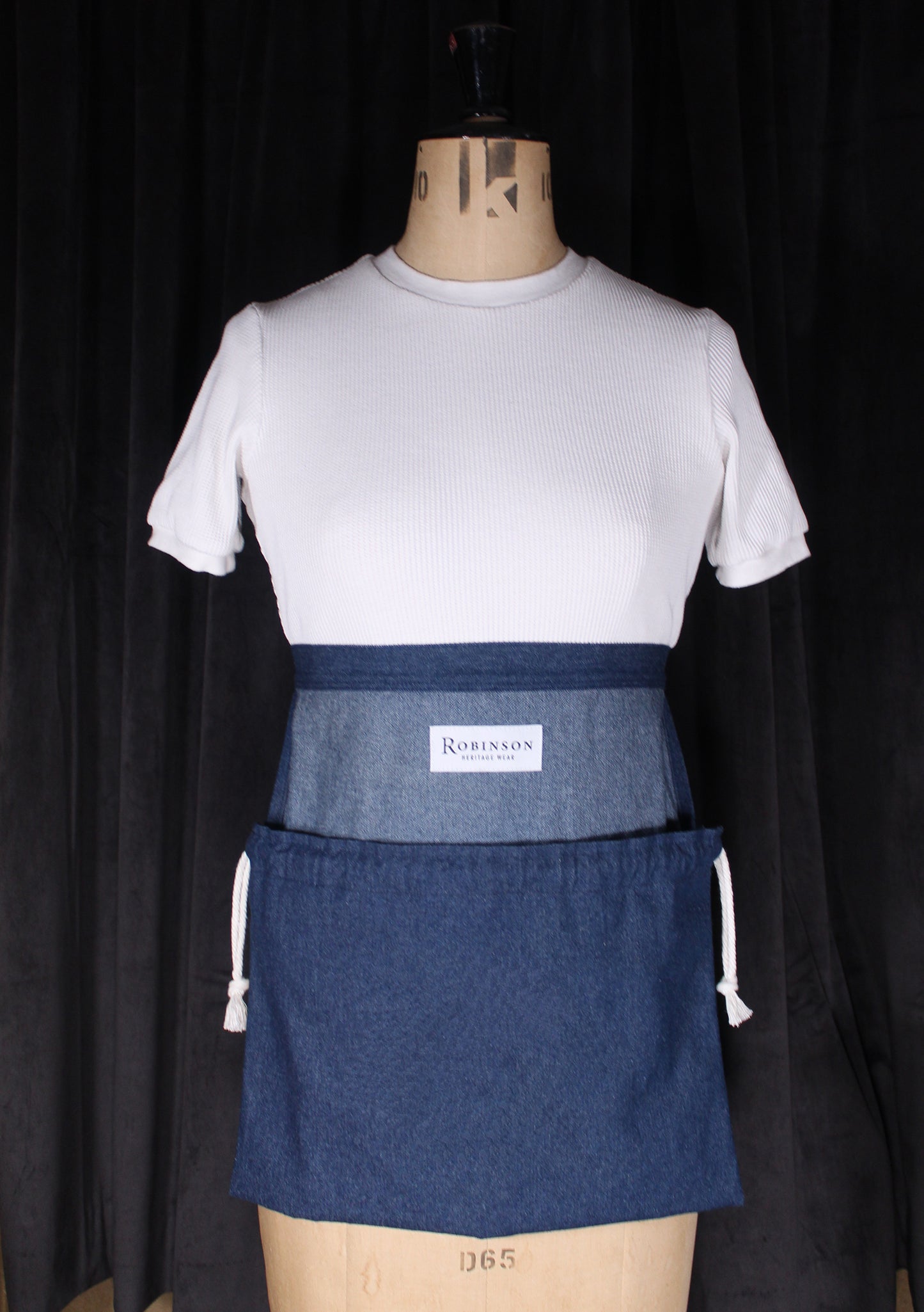 8oz Washed Denim Apron Ditty Bag (White Drawstring)