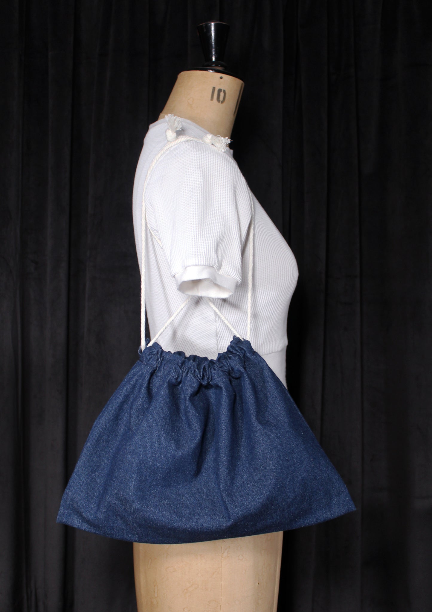 8oz Washed Denim Apron Ditty Bag (White Drawstring)