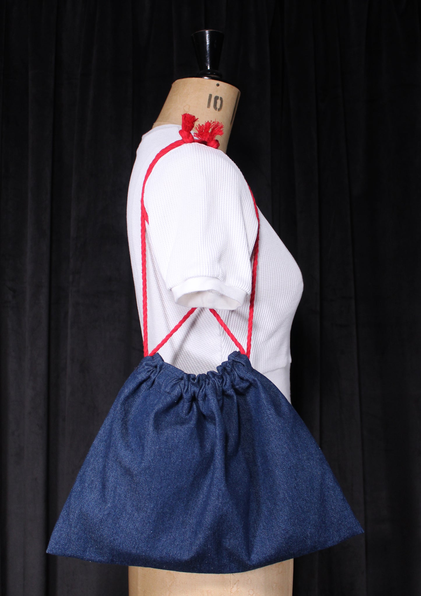 8oz Washed Denim Apron Ditty Bag (Red Drawstring)