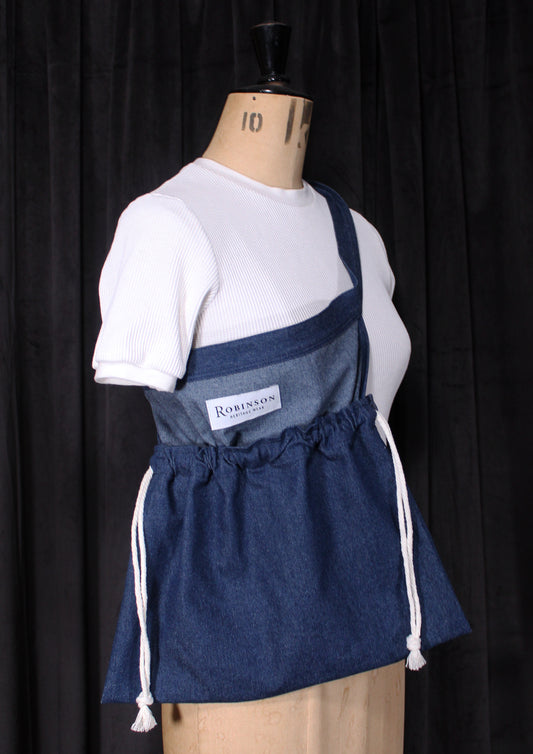 8oz Washed Denim Apron Ditty Bag (White Drawstring)