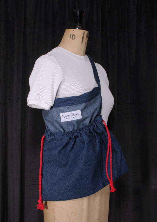 8oz Washed Denim Apron Ditty Bag (Red Drawstring)