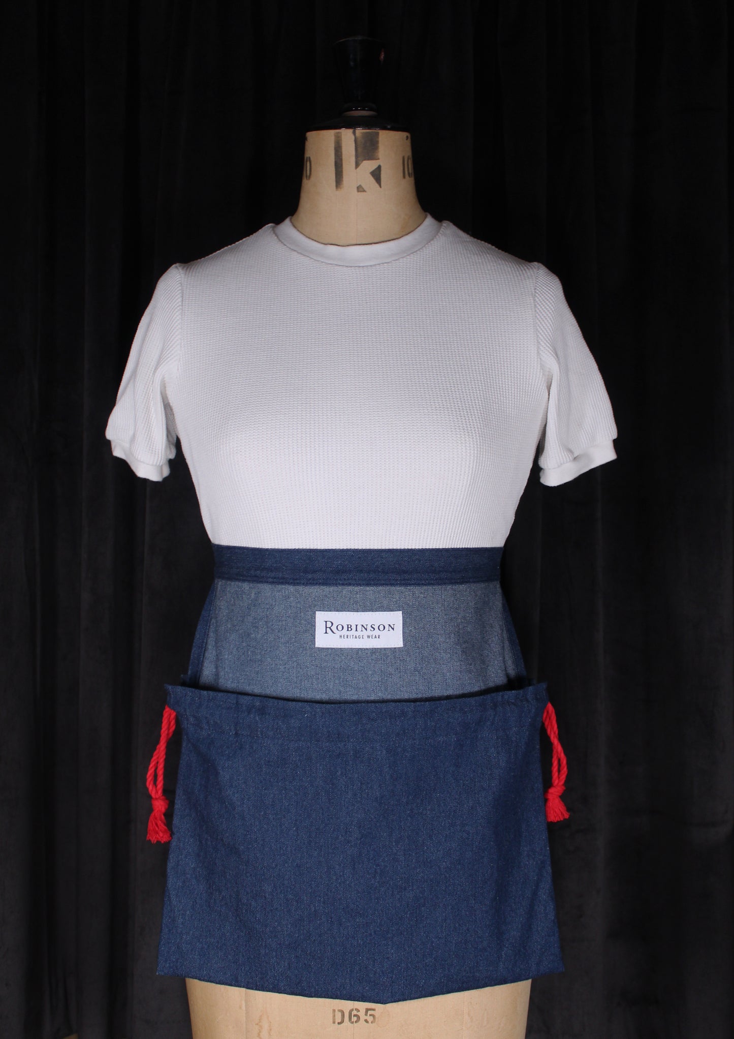 8oz Washed Denim Apron Ditty Bag (Red Drawstring)