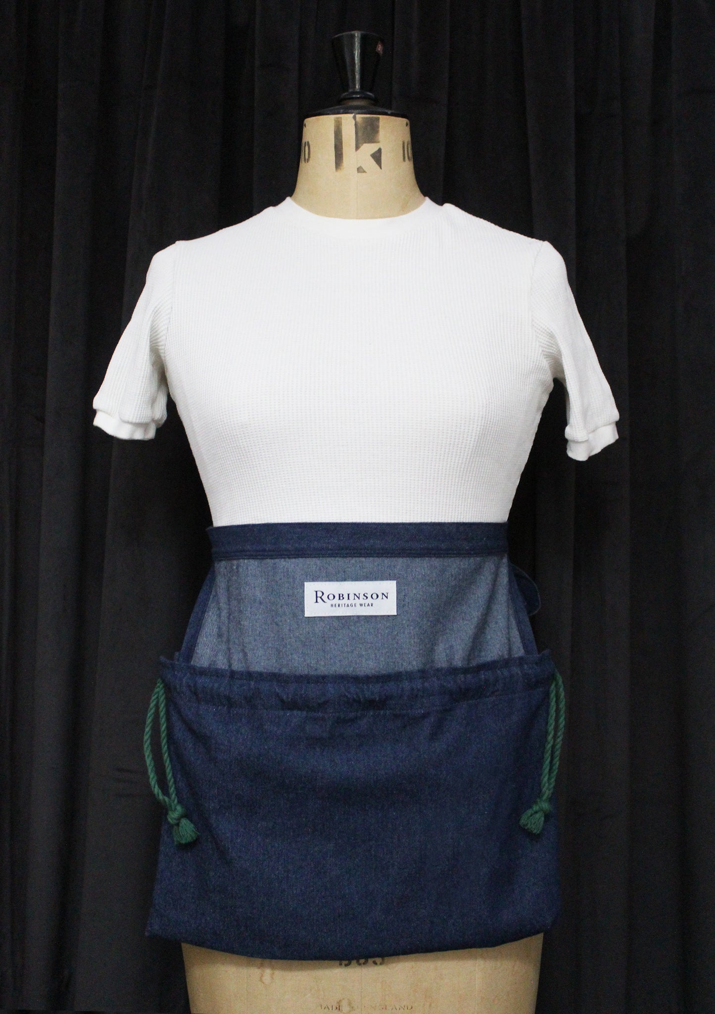 8oz Washed Denim Apron Ditty Bag (Green Drawstring)