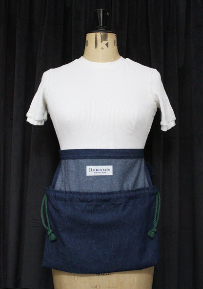 8oz Washed Denim Apron Ditty Bag (Green Drawstring)